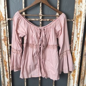 Luna Chix Dusty Rose Tie Front Open Blouse S